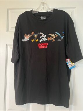 Warner Bros. Black Tee with Colorful Looney Tunes Tag